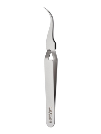 Fine forceps -self-closing, standard tips, curved, stainless steel, 11.5 cm, tip 0.20 x 0.12 mm